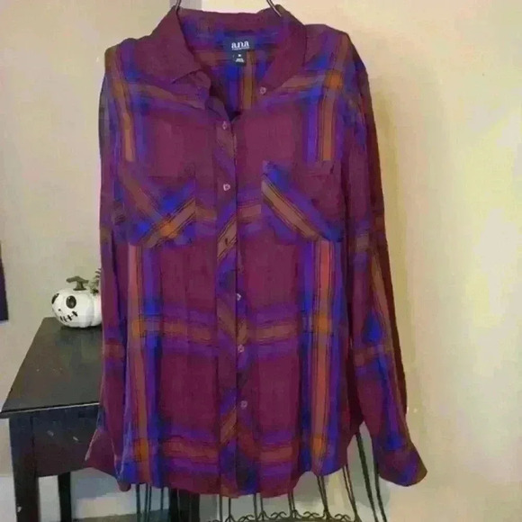 a.n.a Flannel Top, M, Purple - Picture 1 of 4